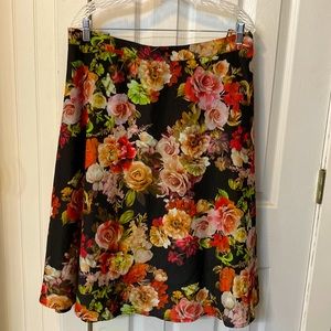 ModCloth Black Floral A-Line Skirt with Multicolor Roses